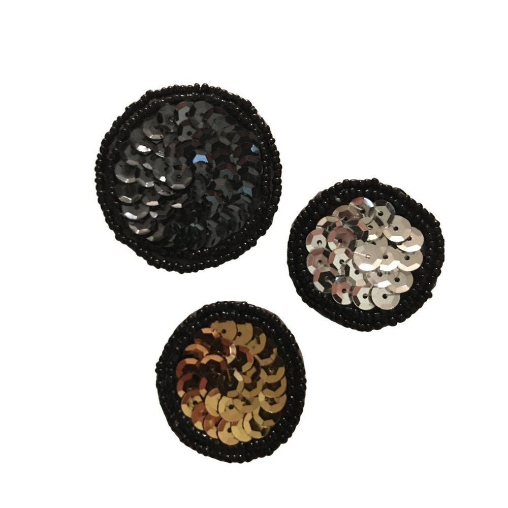 Circle Set 3 Sequin Bead Sew-On Patch Vintage 80s